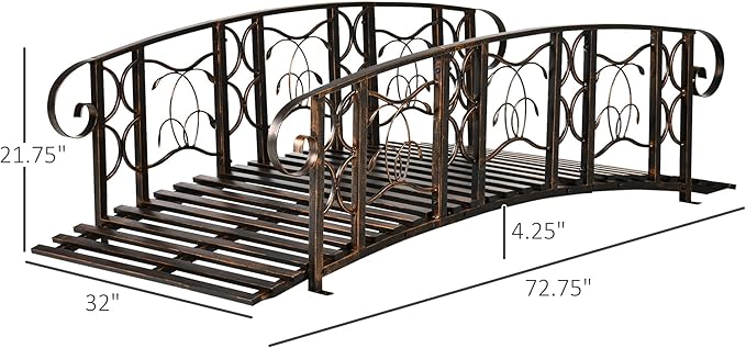 6' Metal Arch Backyard Garden Bridge with 660 lbs Weight Capacity, Safety Siderails, Easy Assembly, Brown