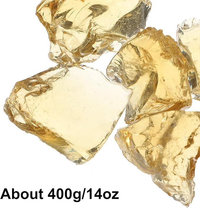 uxcell Fire Glass for Fire Pit, 5-8cm(2"-3.1") High Luster Reflective Glass Rocks for Natural or Propane Fireplace, Safe for Outdoors and Indoors Fire Pit Glass, Yellow, 400g/14oz