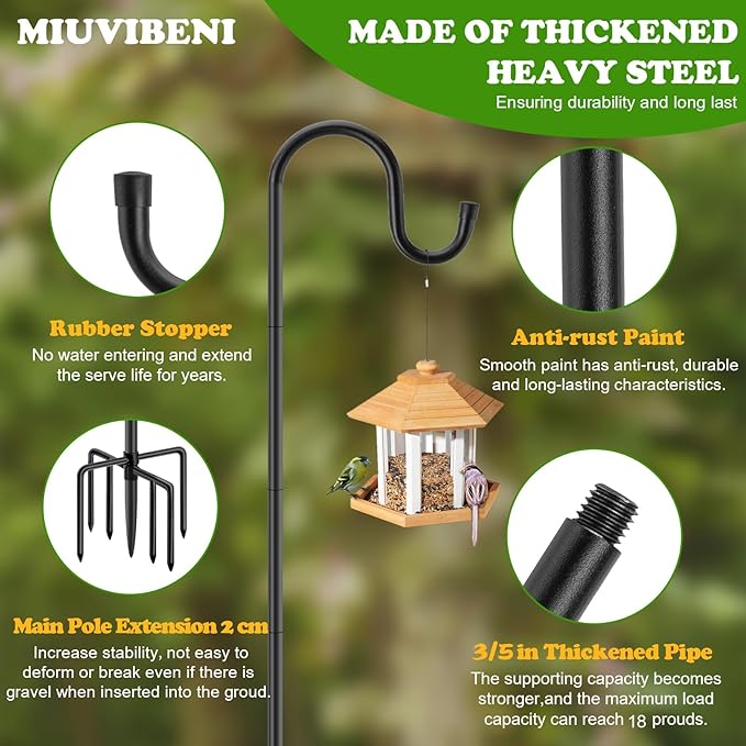Shepherds Hooks for Outdoor with 7 Base Prongs, 72 Inches Heavy Duty Garden Bird Feeder Pole for Hanging Lantern, Plant Baskets, Solar Light Lanterns, Outdoor Plant Hanger Hook,1 Pack
