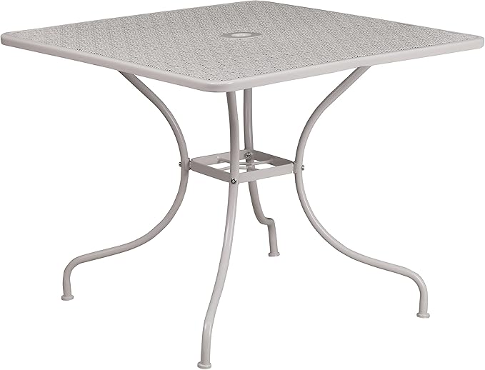 Flash Furniture Oia Commercial Grade 35.5" Square Light Gray Indoor-Outdoor Steel Patio Table Set with 4 Round Back Chairs