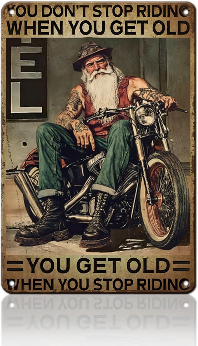 PEACHGARDEN Motorcycle Vintage Tin Signs You Don’t Stop Racing When You Get Old Poster Metal Tin Sign Home Family Lovers Gift Funny Bedroom Novelty Retro Parlor Courtyard Wall Decor 8x12inch