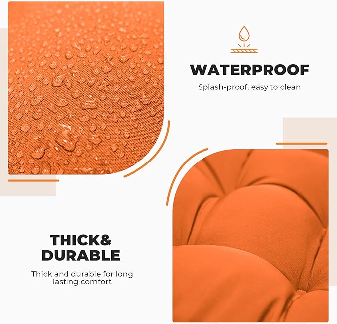 Outdoor/Indoor High Back Chair Cushion, Waterproof Outdoor Rocking Chair Cushion with Ties, Tufted Replacement Seat Cushions for Outdoor Furniture, Orange