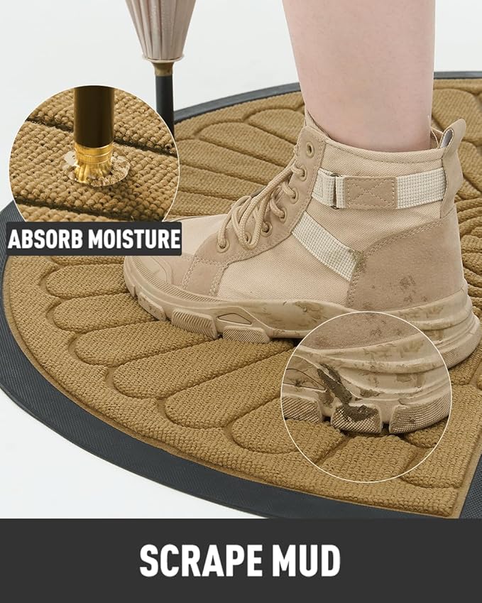 tchdio Door Mat Outdoor Indoor Entrance Doormat-Semicircular Durable Rubber Non Slip Front Door Mat for Outside Inside Entry Entryway Dirt Trapper WelcomeMat for Muddy Paws and Shoes-Yellow 17”x30”