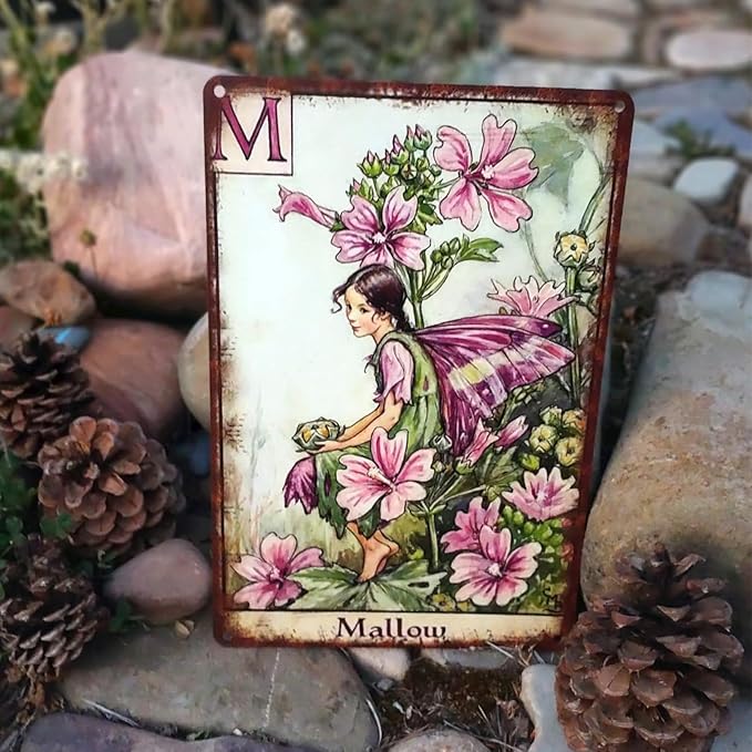 Flower Fairy Wall Decor Vintage Metal Tin Signs Fairy Garden Accessories - Zinnia