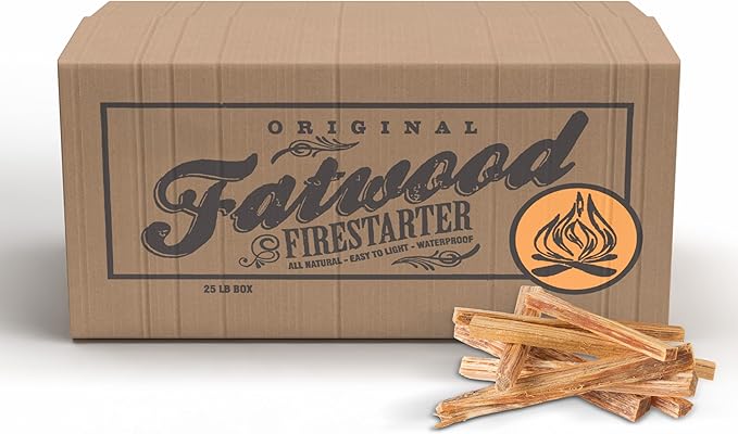 Fatwood Fire Starter Sticks 25lb Box - Indoor or Outdoor 100% All Natural Pine Fire Starters for Campfires, Fireplace, Firepit, Wood Stove, or BBQ Grill - Kindling Wood Firewood Lighter by Pure Garden
