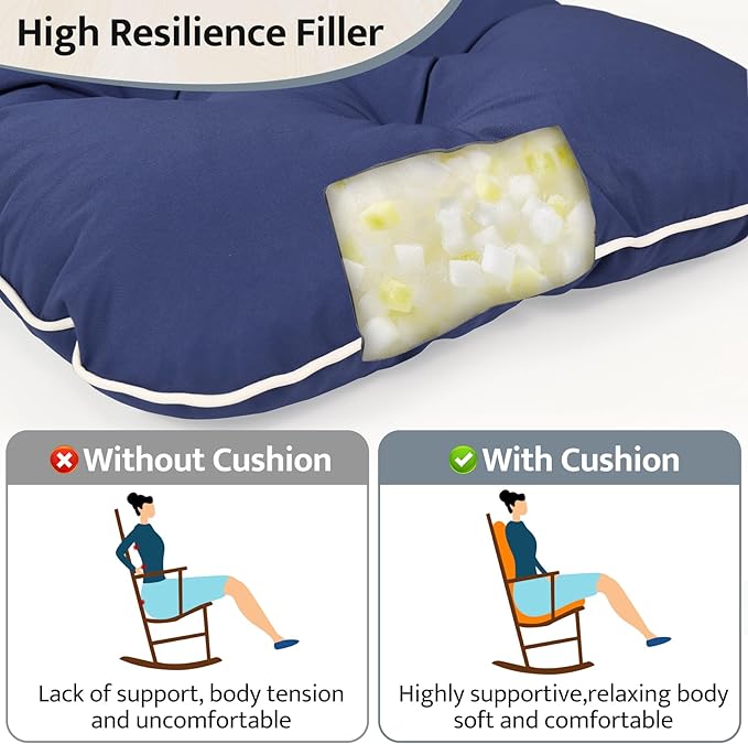 mudilun Outdoor Adirondack Chair Cushion High Weather Resistant Tufted Waterproof Rocking Chair Cushions Anti-Slip Thickened High Back Patio Seat Pads (Outdoor-Blue-White)