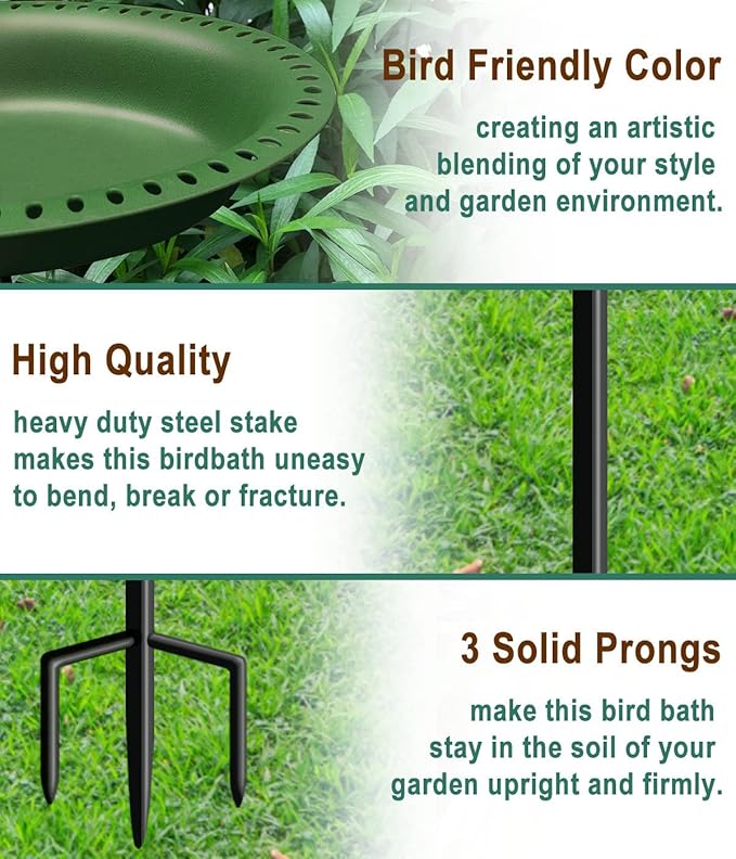 Garbuildman 28-inch Lightweight Birdbaths Antique Decoration Detachable Birdfeeder & Bird Bath for Outdoor Garden, Oblong Dark Green