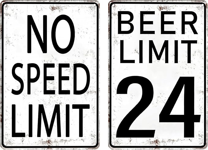 Boys Room Decor Mental Signs No Speed Limit for Man Cave Sign Vintage Beer Limit 24 Tin Sign for Home Bar Man Cave Garage Bedroom Decor,Aluminum Funny Signs,8x12inchx2pcs