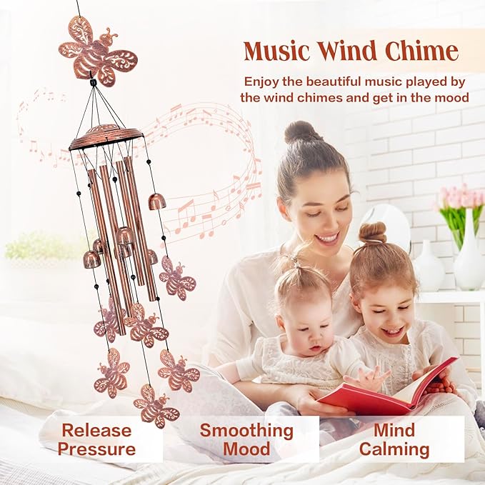 Bee Wind Chimes Outdoor Bee Gifts for Women Mom Men Dad Unique Birthday Metal Honeybee WindChimes for Outside/Indoors, Patio, Lawn, Yard, Home Decor, Outdoor Decor, Garden Decorations