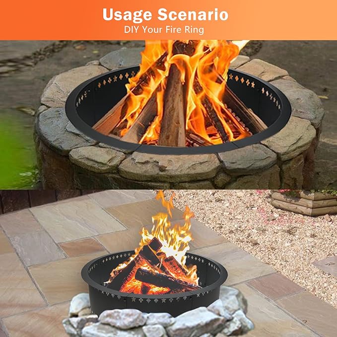 Fire Pit Ring 36 inch Fire Ring for Outside Fire Pit,Large Round Smokeless Firepit Insert,DIY Fire Rings for Outside Wood Burning Above or In-Ground Camping Firepit Ring for Outdoor Patio Yard Garden