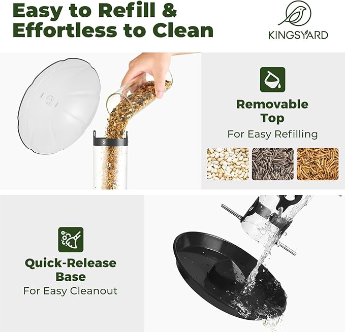 Kingsyard Metal Bird Feeders for Outdoors Hanging, Wild Bird Feeder with Large 11.5" Protective Dome and 8" Removable Tray, 3 lb Seeds Capacity (Black)