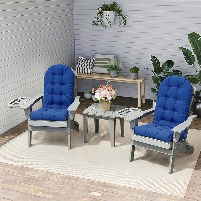 Adirondack Chair Cushion Set of 4, Thickened Patio Chair Cushions with Ties, Waterproof and UV-Protected Rocking Chair Cushion for Indoor and Outdoor, Navy Blue.
