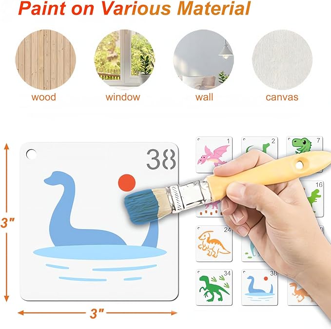 Dinosaur Stencils for Painting, 64PCS Dino Patterns Small Stencils for Crafts Reusable, Prehistoric Theme Stencils for Kids & Home Decor