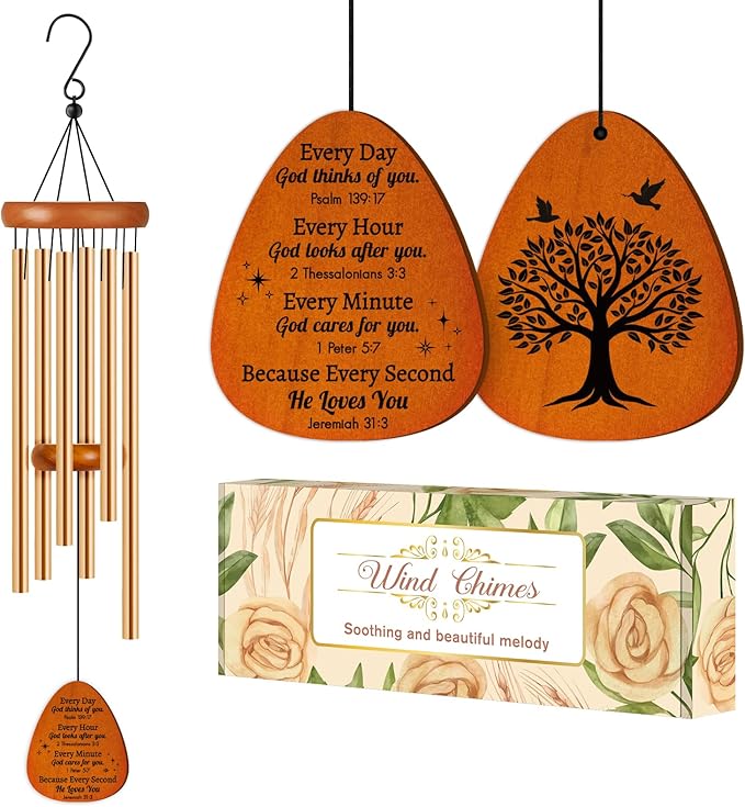 Wind Chimes with Tree of Life, Birthday Gifts for Women, Inspirational Religious Gifts for Woman, Christian Catholic Faith Gift Windchimes with Bible Verse, God's Blessing Decor Ornament Outside