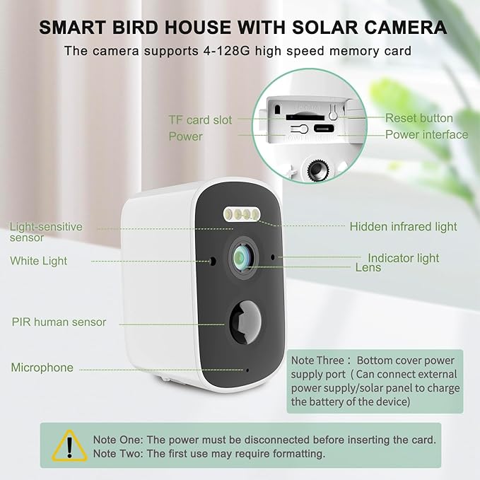 Solar Smart Bird House with Camera Bird Box for Outdoors - Full Color Night Vision 4MP HD Camera Birdhouse Auto Capture Bird Videos & Motion Detectio APP Control for Blue Tits Wild Birds(Wood)