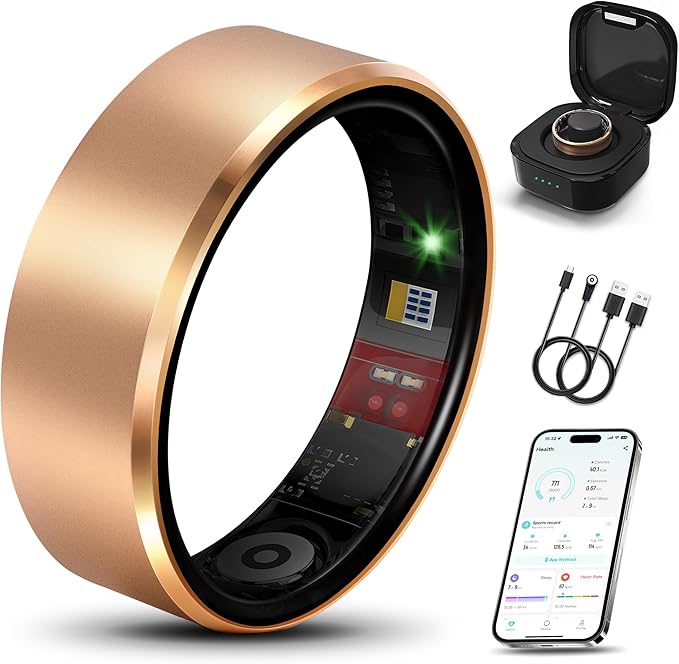 Smart Health Ring 2.0 for Women Men, Slim Scratch & Fingerprint Resistant Design,Efficient Chip Fitness Tracker, Monitors Heart, Blood Oxygen & Pressure, Sleep, Steps, Waterproof, Rose Gold 14