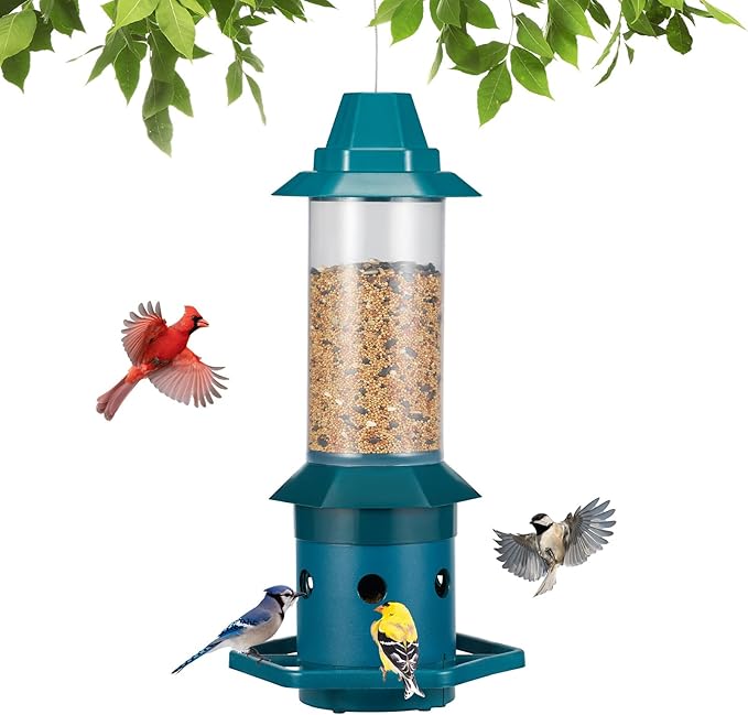 Kingsyard Squirrel Proof Bird Feeder for Outside, 3 LBS High Capacity Metal Feeder with Adjustable Weight Sensing, Weatherproof Wild Bird Feeders for Cardinals Blue Jays - Garden Decor Gifts