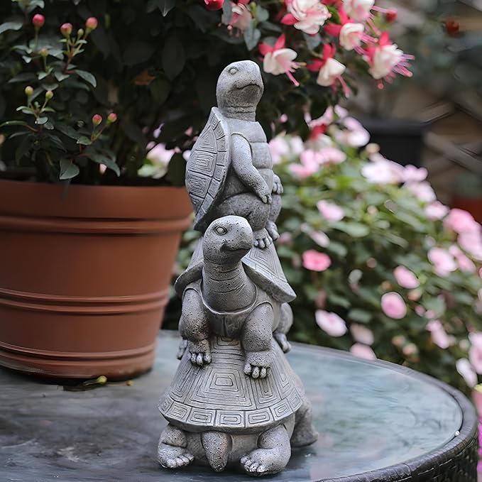 Outdoor Turtle Statues, Resin Home Decor, Cute Decorations, The Perfect Garden Gift and Yard Decor for Three Turtles Large Size: 11.8 inches