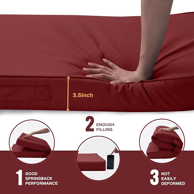 Outdoor Bench Cushion 4 inches Memory Foam Waterproof Patio Furniture Bench Cushion Porch Swing Cushion with Handle and Adjustable Strap, 60 x 18 Inch Burgundy