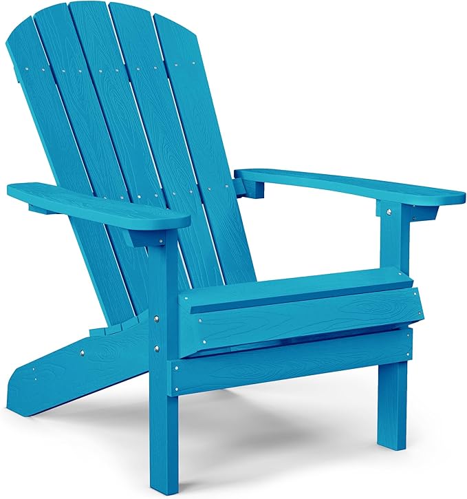 YEFU Plastic Adirondack Chairs Weather Resistant, Patio Chairs 5 Steps Easy Installation, Like Real Wood, Widely Used in Outdoor, Fire Pit, Deck, Lawn, Outside, Garden Chairs (Pacific Blue)