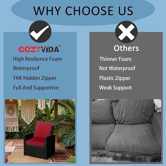 COZYVIDA Outdoor Dining Chair Cushion, Set of 1, 20" x 42",Water-Proof, UV-Resistant 1000+ Hrs, 30D Foam with Recycled Fiber Fill, YKK Zippers, Chili-TPU