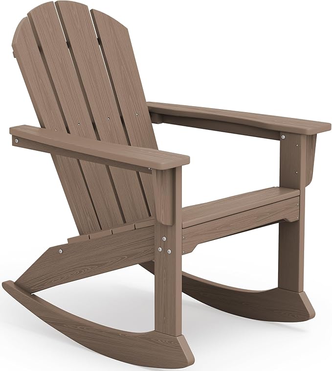 SERWALL Outdoor Adirondack Rocking Chair, All-Weather HDPE Adirondack Rocker Chair, Front Porch Rocker Chairs for Patio Lawn Porch Deck, Coffee