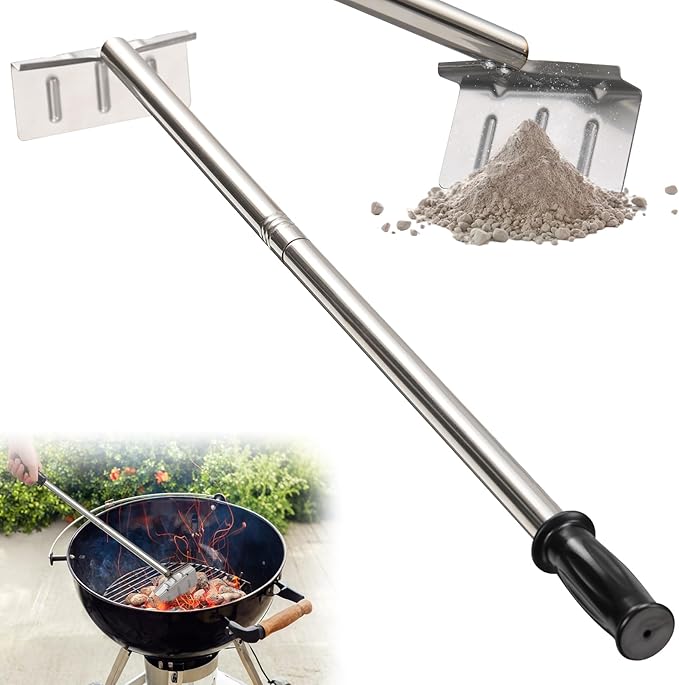 BBQ Charcoal Rake, 29 Inch Grill Ash Removal Rake for Fireplace Wood Stove Pizza Oven, Stainless Steel BBQ Cleaner Poker Scraper, Heavy Duty Barbecue Grilling Utensils Tool for Smoker,Ceramic,Kamado
