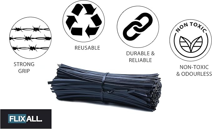 5 inches Plastic Twist Ties Pack of 500 - Premium Quality Reusable Black Plastic Coated Ties for Household and Office use
