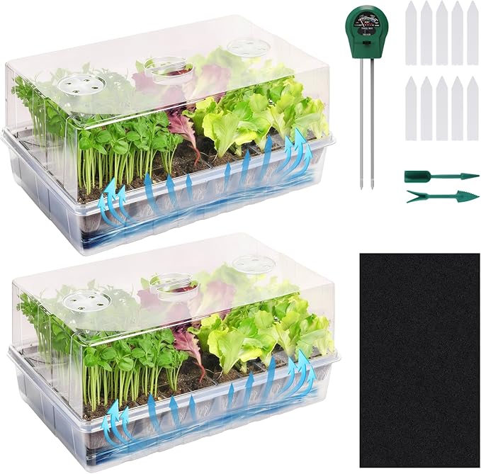 Self-Watering Seed Starter Tray, Seed Starter Kit Self Water, Germination Trays for Seed Starting with High Humidity Domes (Tray, 240 Cells)