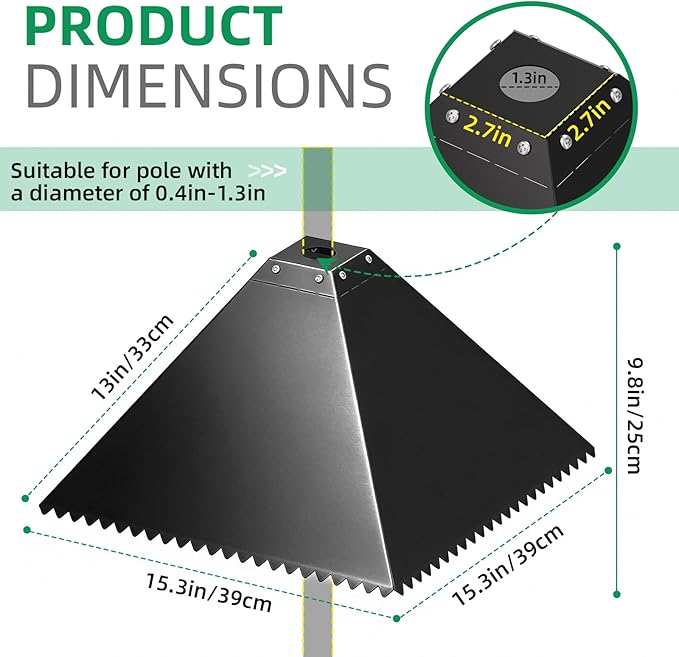 MIXXIDEA Squirrel Baffle for Bird Feeder Pole, Metal Pole Mount Bird House Guard, Squirrel Baffle for 4x4 Post (Black)