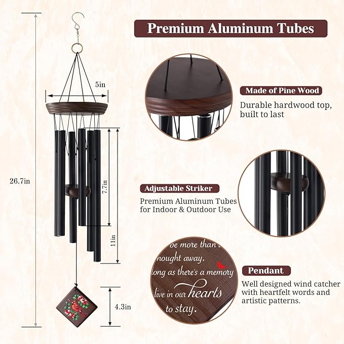 ASTARIN Wind Chimes for Outside,28'' Memorial Wind Chimes Sympathy Wind Chimes for Loss of Loved One Cardinal Memorial Wind Chime Bereavement Condolence Gifts for Loss of Mother Father Husband