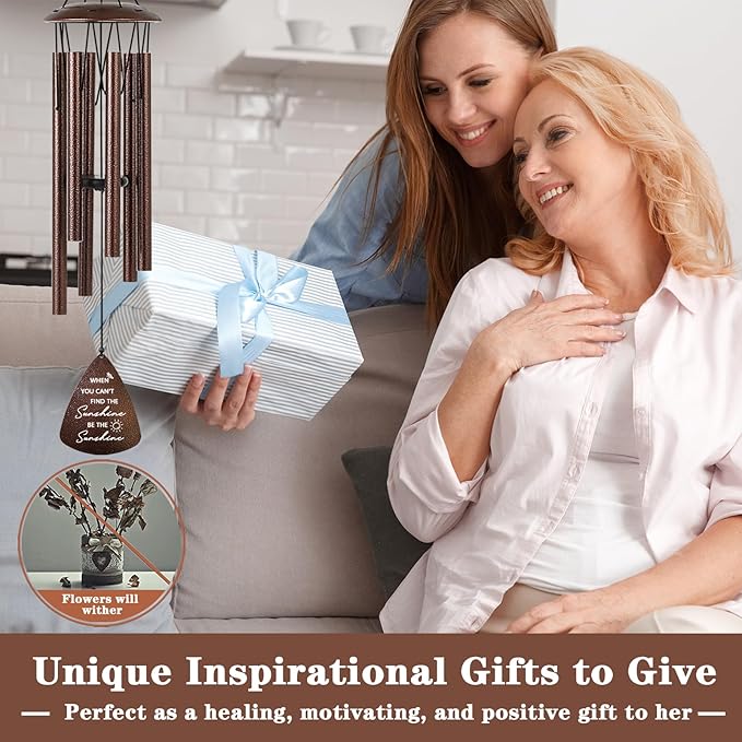 Get Well Gifts for Women Men, 32" Bronze Wind Chimes Inspirational Gifts for Women, Cheer Up Positive Sending You Sunshine Get Well Soon Gift Baskets