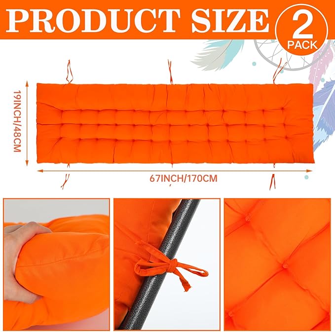 Bucherry 67 x 19 Inch Chaise Lounge Cushions Soft Lounge Chair Cushion Gravity Chair Cushion Sofa Lawn Furniture Cushion Pad with 6 Tie for Outdoor Indoor Patio Home Without Headrest (Orange,2 Pcs)