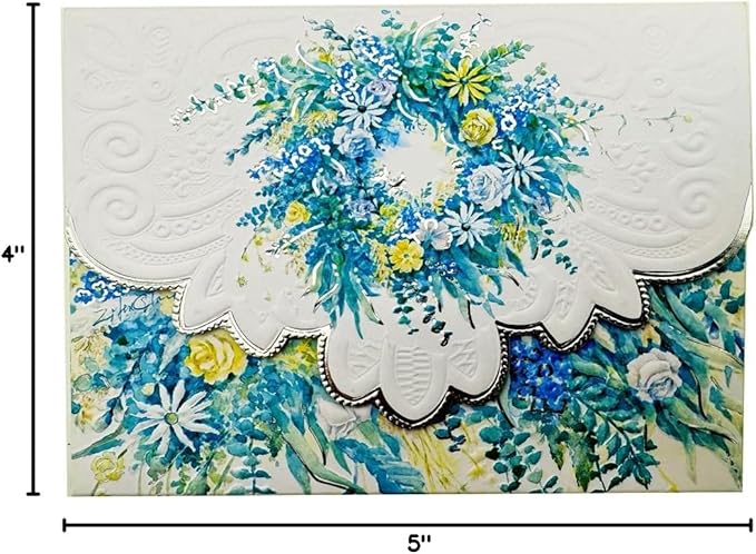 Poster Foundry Set of 3 - Blue Wreath Boxed Note Cards by Carol Wilson. 10 embossed 4x5 Die-Cut Notecards and Matching Envelopes in Decorative Gift Box with Magnetic Flap. NCP3000
