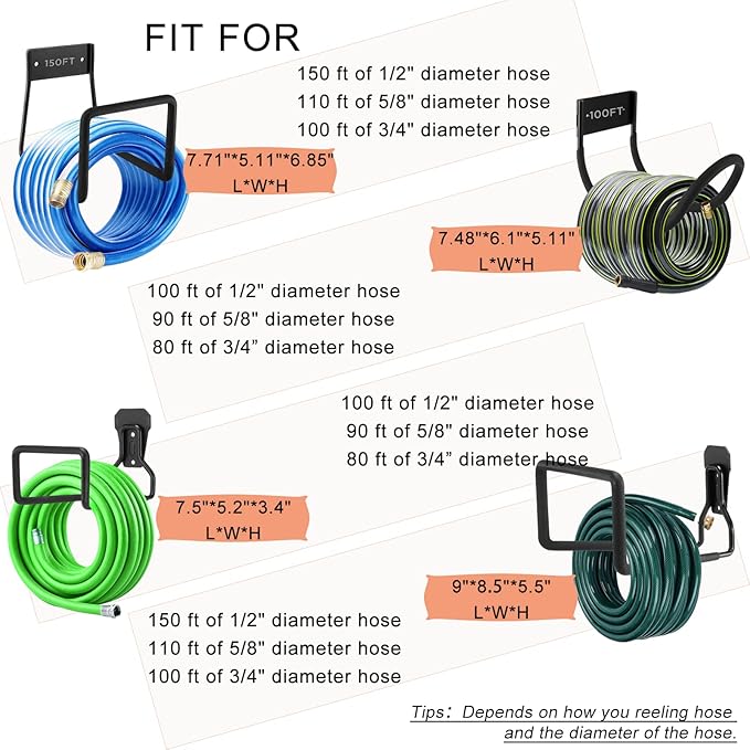 Garden Metal Hose Holder - Hose Hanger Wall Mount Heavy Duty Water Hose Holder Holds Up to 100-125Ft for Outside Garden Hose, Expandable Hose, Hose Reel, Water Hose, Flexable Hose(Round)