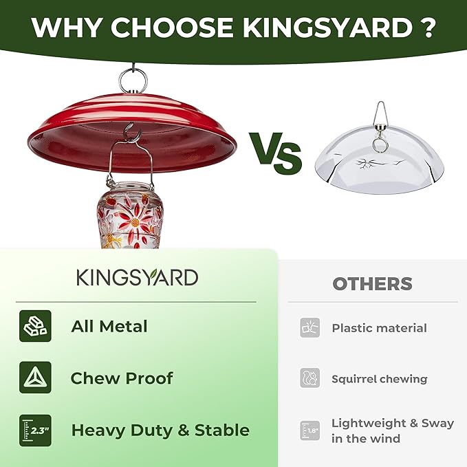 Kingsyard 11 Inch Metal Weather Protective Dome, Large Rain Guard Cover, Hanging Baffle for Outdside Bird Feeders, Rust Proof & Easy to Clean, Red