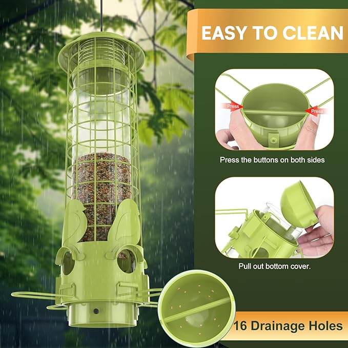 Squirrel Proof Bird Feeders for Outdoors Hanging,Metal Mesh Bird Feeders Weight Activated - Large Tube Wild Bird Feeders Squirrel Proof with 3LB Capacity for Finch, Cardinal, Blue Jay