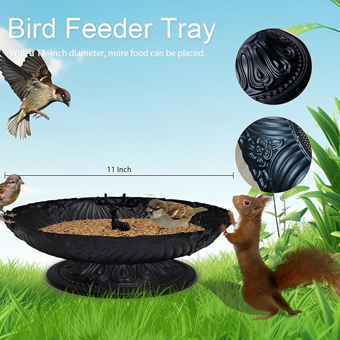 Ground Bird Feeder for Outdoors,11 Inches Metal Platform Bird Feeders Tray for The Garden/Backyard(1pack)
