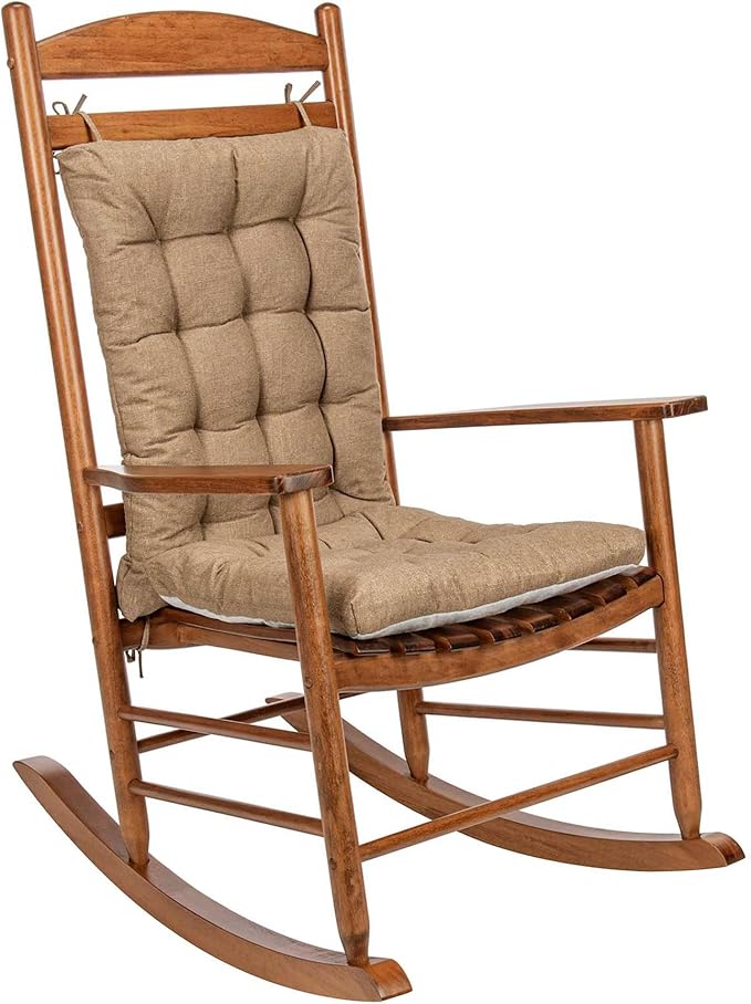 Rocking Chair Cushions Comfortable Tufted Seat Cushion Pads Non-Skid Backed Set of Backrest Cushion and Seat Bottom for Porch Rocker Adirondack Chair (Tan, Backrest-24X17,Bottom-17x17)