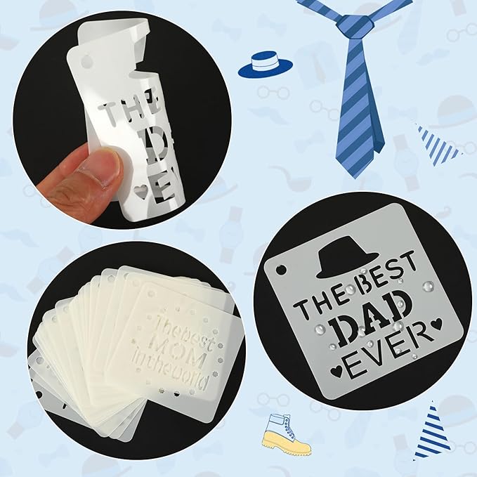 Augshy 56pcs Father's Day & Mother's Day Stencils, 3x3 Inch, Reusable, PET Material, Artistic Crafts & Home Decor