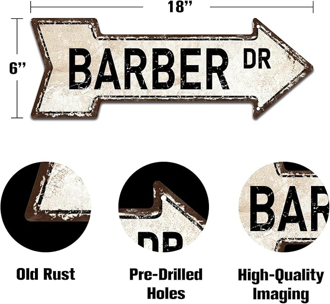 Mukuko Decor Barber Dr Sign, 6" x 18" Arrow Metal Signs Hair Stylist Cut Chair Hairdresser Business Tin Sign Street Aluminum Plaque Decor Vintage Retro Wall Art Poster
