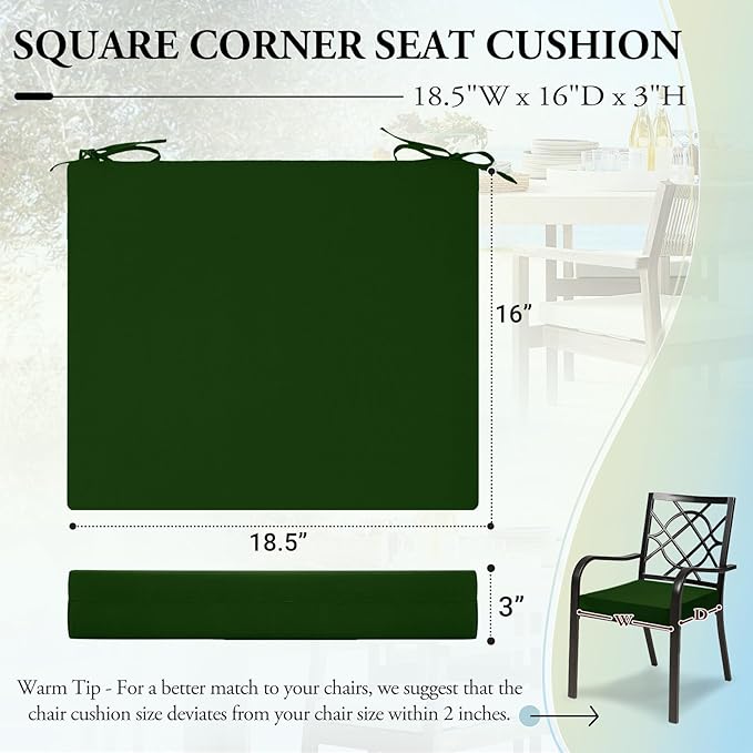 Wellsin Outdoor Chair Cushions for Patio Furniture - Outdoor Cushions for Chairs - Water Resistant Patio Chair Cushions Set of 4, 18.5"X16"X3", Forest Green