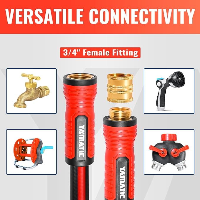 YAMATIC Short Garden Hose 15 ft x 5/8 in, Female to Female Leader Hose Extension 2 in 1 Dual Use with Solid Brass Connector, Lightweight All-Weather for Water Hose Reel