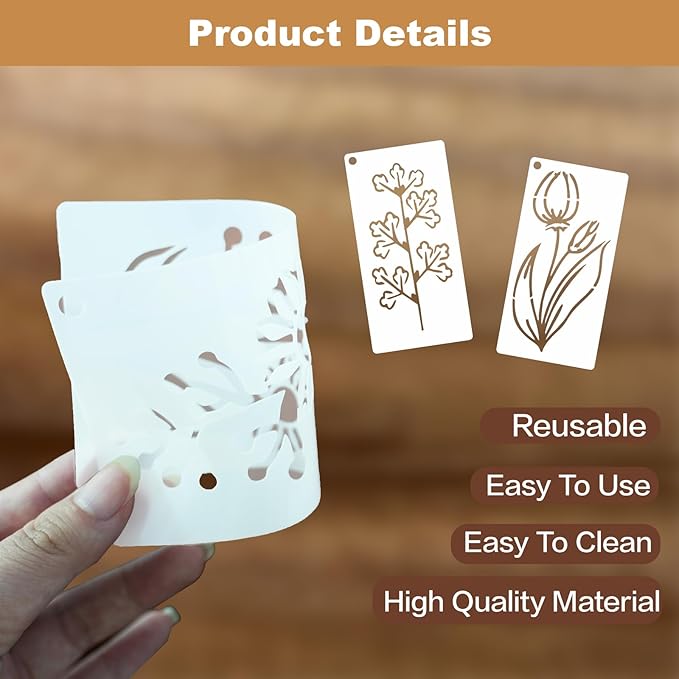 CeeVian Flower Stencils 52 Pieces Flower Stencils for Painting DIY Crafts Plant Stencil Reusable Wild Floral Stencil Leaf Floral for Painting on Wood Furniture Card Canvas Paper Scrapbook