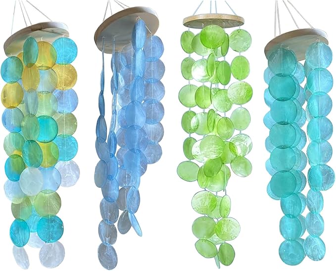 Handmade Colored Capiz Shells Windchimes Coastal Type Decoration for Indoor and Outdoor Use Garden Decoration