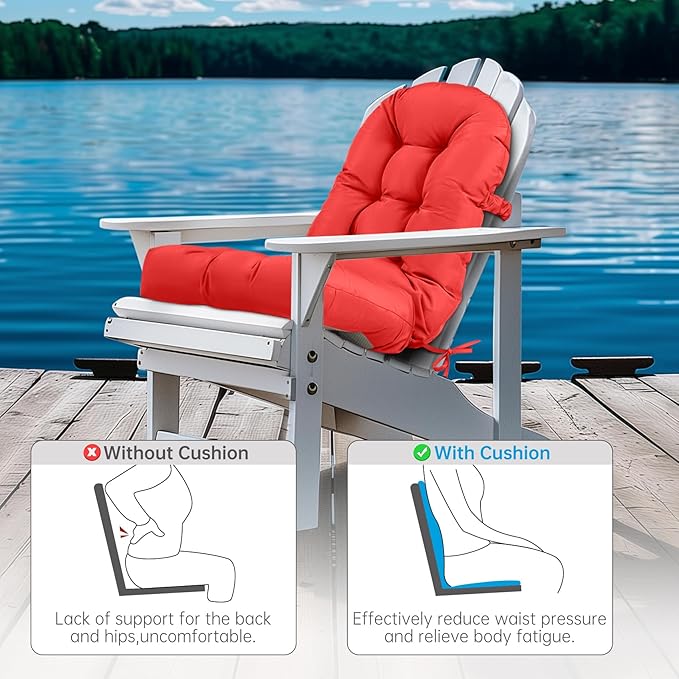 Adirondack Chair Cushion Tufted Waterproof Outdoor Rocking Chair Cushions with Ties Anti-Slip High Back Patio Chair Cushions for Patio Furniture Cushions