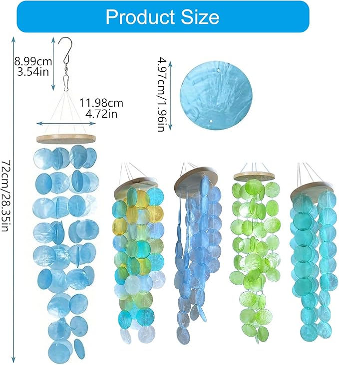 Handmade Colored Capiz Shells Windchimes Coastal Type Decoration for Indoor and Outdoor Use Garden Decoration
