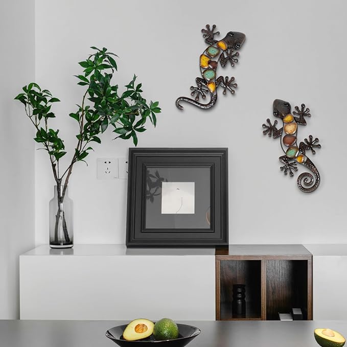 LIFFY Metal Gecko Wall Decor Large 2 Pack, Outdoor Lizard Wall Art, Metal Lizards Wall Decor, Gecko Wall Art for Home Garden Yard Fence(15inch)
