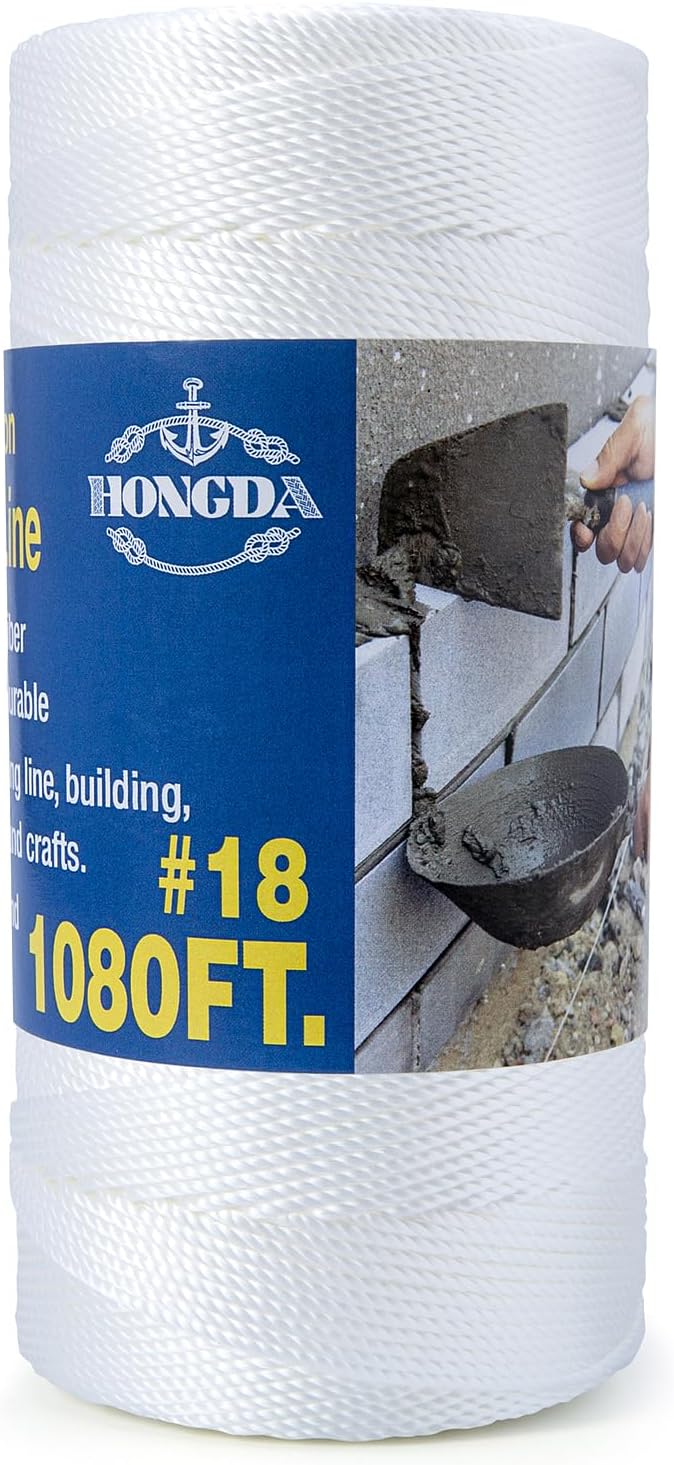HONGDA Twisted Nylon String, #18 x 1080FT Mason Line String, Nylon Twine for Masonry Job, Trot Line, Decoy Line, Net Making and Mending, Workshop, Crafts, Gardening