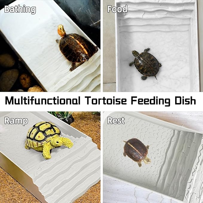 3 PCS Reptile Water Dish, Leaf Reptile Water Bowl, Amphibians Habitat Yellow Tortoise Water Dish with Climbing Ramp for Turtle, Gecko, Snake, Bearded Dragon, Lizard